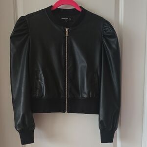 Generation Love Black Faux Leather Jacket With Puff Sleeves